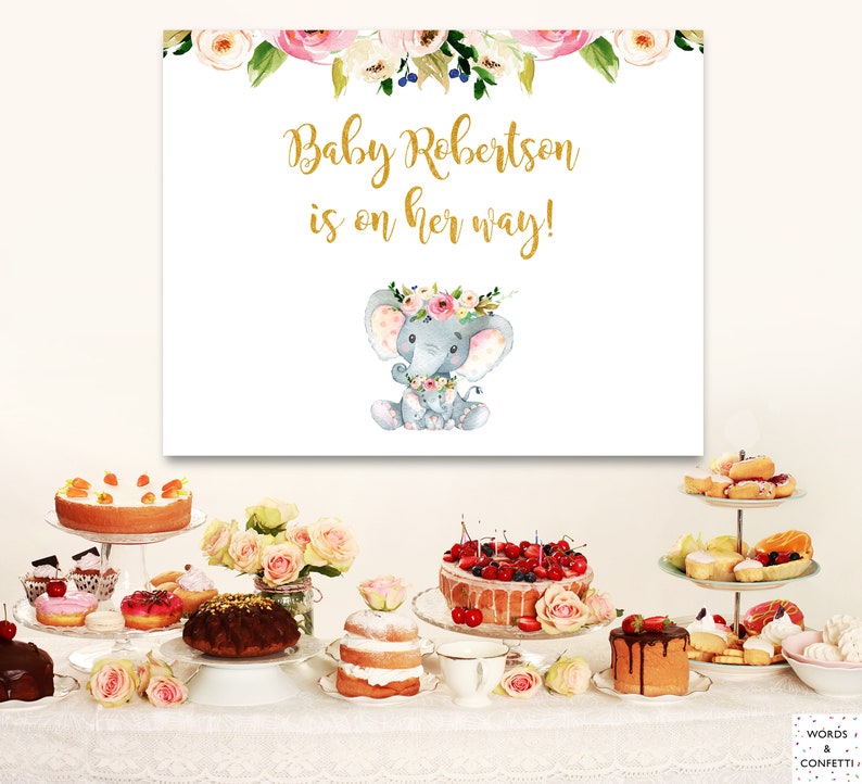 Baby Shower Backdrop Girl Elephant Baby Shower Decorations Etsy