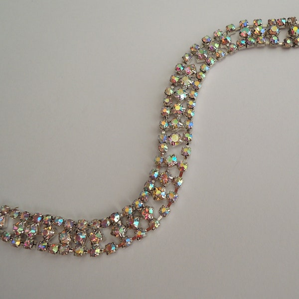 Aurora Borealis Rhinestone 3-Strand Bracelet 7 Inches Long Vintage 1990s