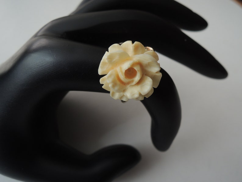 White Rose set in Gold Washed Napier Sterling Adjustable Ring Vintage 1940s