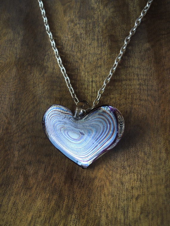 Art Glass Heart Pendant Necklace Vintage 1960s