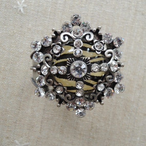 Zebra Print Rhinestone Bling Statement Bangle Bra… - image 1