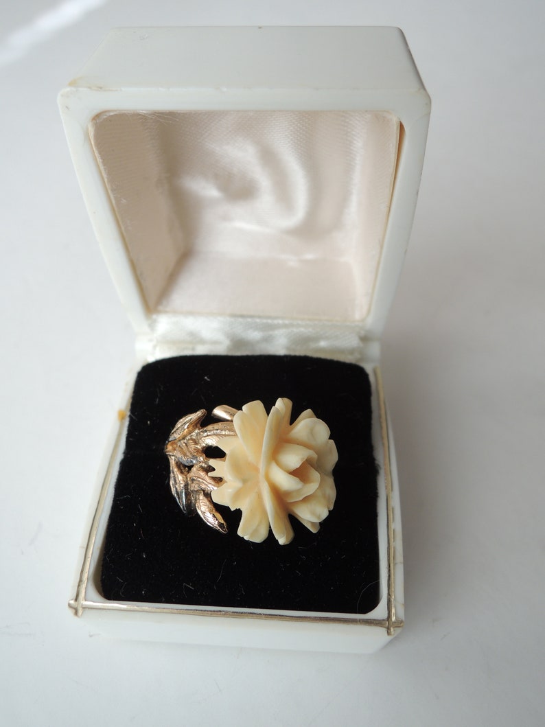White Rose set in Gold Washed Napier Sterling Adjustable Ring Vintage 1940s