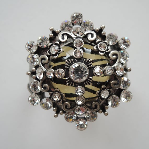 Zebra Print Rhinestone Bling Statement Bangle Bra… - image 2