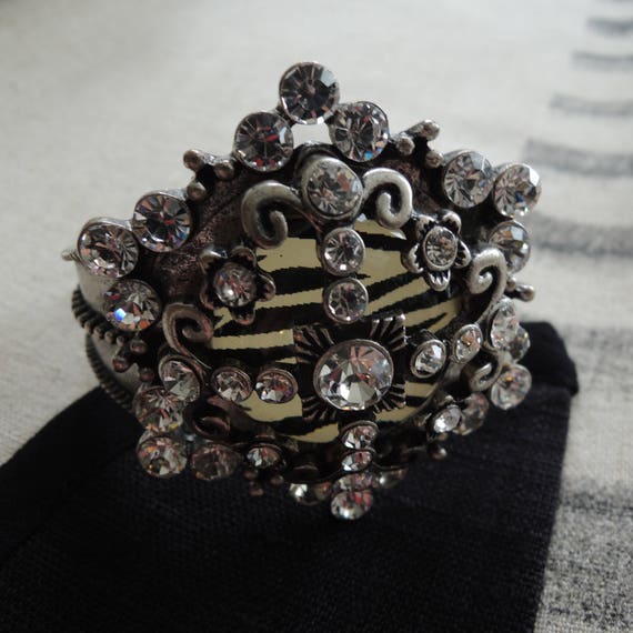 Zebra Print Rhinestone Bling Statement Bangle Bra… - image 10