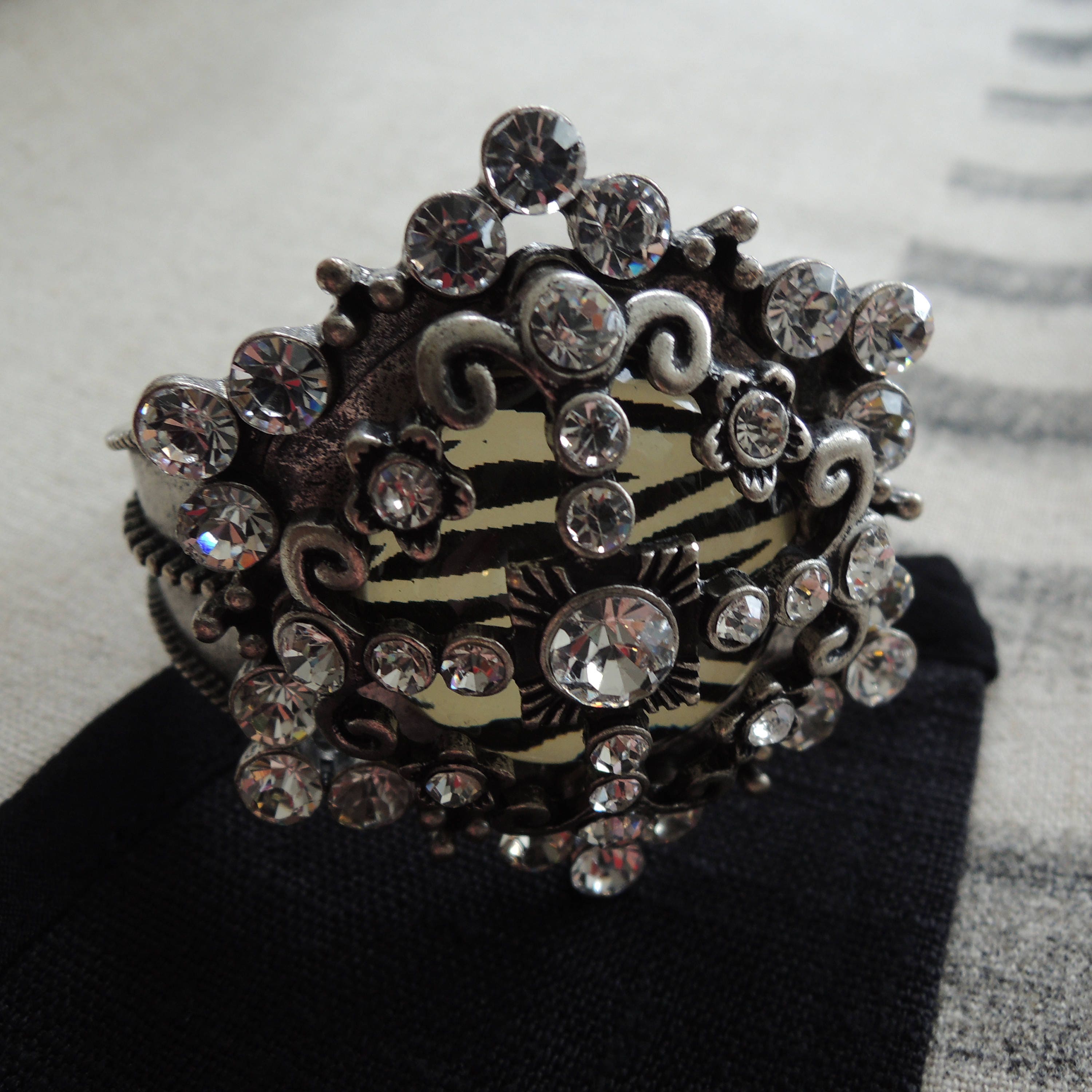 Zebra Rhinestones Zebra Print Rhinestone Bling Statement Bangle Bracelet Vintage 1980s - Etsy