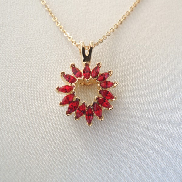 Red Heart Cubic Zirconia Necklace 14kt Gold Electroplate by Lindenwold Vintage 1980s