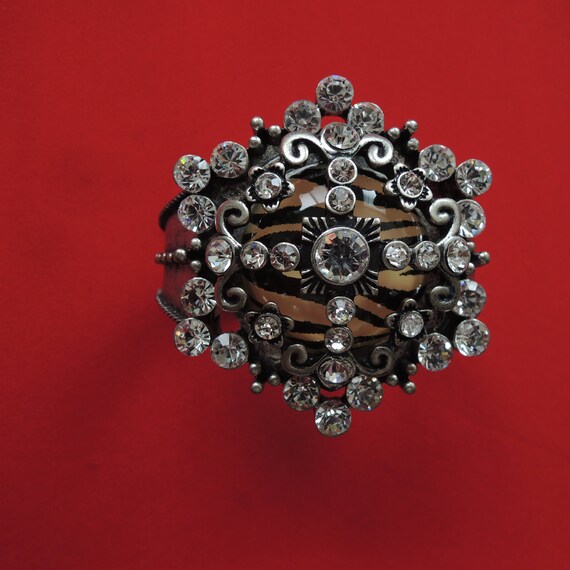 Zebra Print Rhinestone Bling Statement Bangle Bra… - image 5