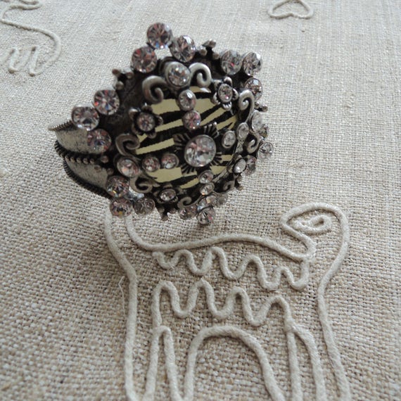 Zebra Print Rhinestone Bling Statement Bangle Bra… - image 9