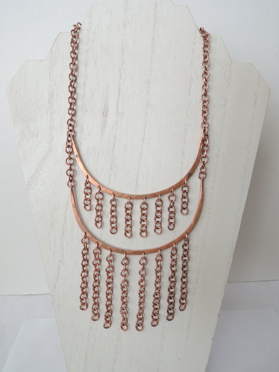 Copper Chain Bib Choker Necklace Vintage 1980s