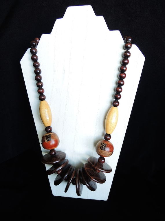 Dark and Light Brown Wood Bead Artisan Crafted Nec
