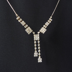 Art Deco Tassel Y Rhinestone Choker Necklace Vintage 1960s