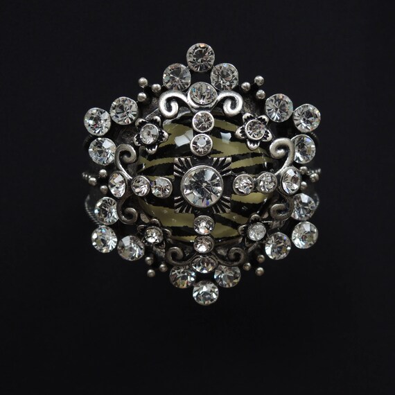 Zebra Print Rhinestone Bling Statement Bangle Bra… - image 3