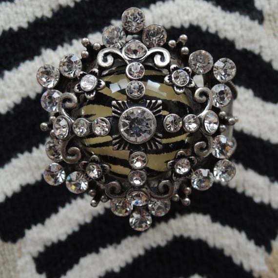 Zebra Print Rhinestone Bling Statement Bangle Bra… - image 4