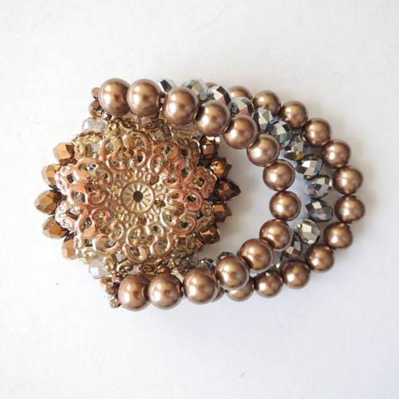 Stretch Cuff Runway Statement Bracelet Vintage 19… - image 10