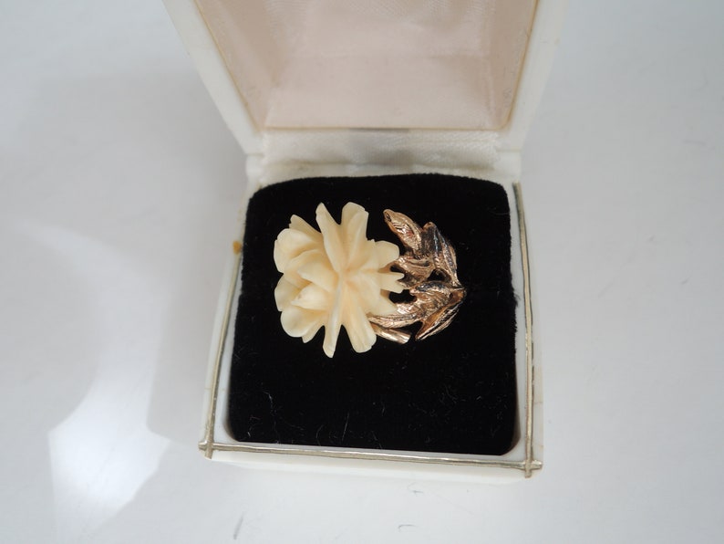 White Rose set in Gold Washed Napier Sterling Adjustable Ring Vintage 1940s
