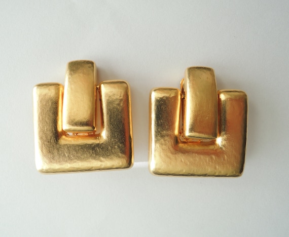 Big Bold Golden Modern Geometric Clip Ons 1990s - image 1