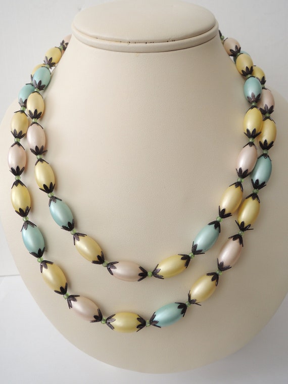 Pastel Beads with Black Accents Multi Strand Neckl