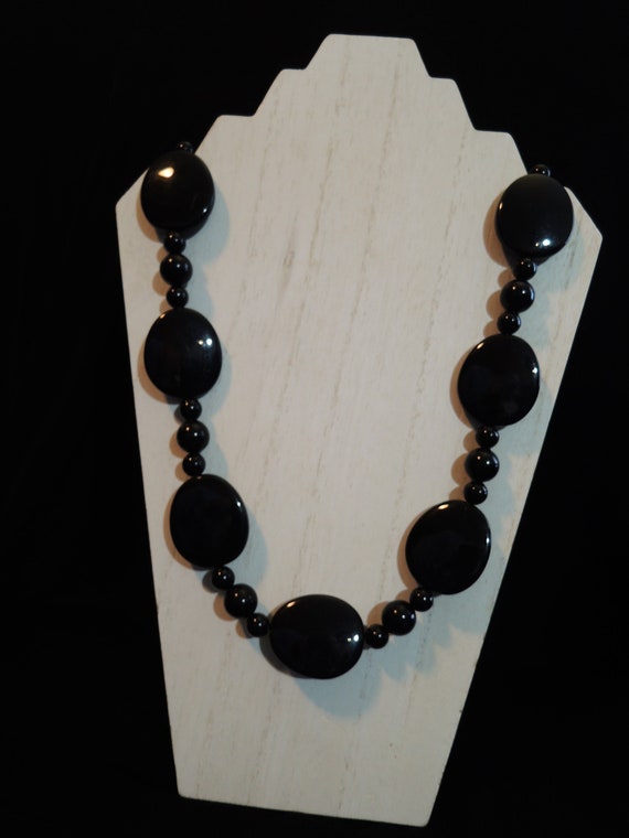 Big Black Bead Chunky Necklace Vintage 1990s