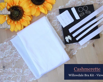 PRE-SALE! Cashmerette Willowdale Bra Kit - View B - Pale Peach/Gold Dots Stretch Lace