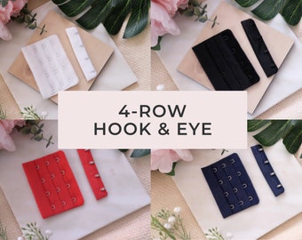 4-Row Bra Hook and Eye - Available in Black, Navy, Red or Black - Perfect for sewing bras