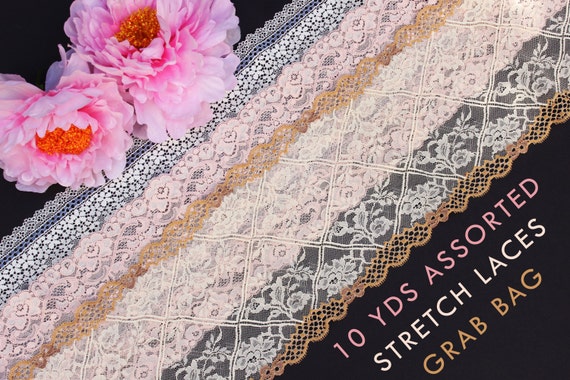 10 YDS Assorted Stretch Laces Grab Bag Lingerie Making Bra Making