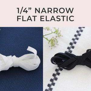 1/4" Narrow Soft Flat Elastic - Available in Black or Off-White - Perfect for Sewing Bralettes, Underwear and More!