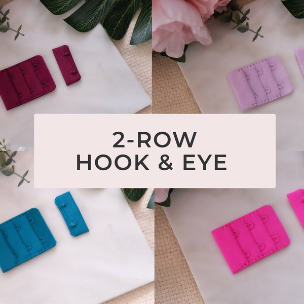 2-Row Bra Hook and Eye - Available in Candy Pink, Dark Navy, Hot Pink, Lilac, Peacock, and Wine - Perfect for sewing bras and bralettes