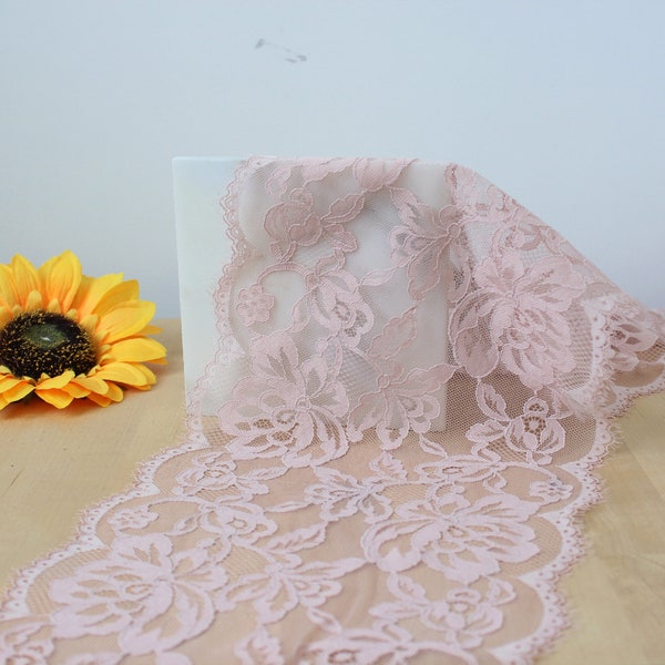 1 YD of 9" Pale Mauve Floral Stretch Lace for Bramaking Lingerie