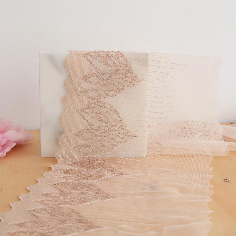 Light Peach Tulle With Ivory Embroidery Lace Eb1015 main image 1