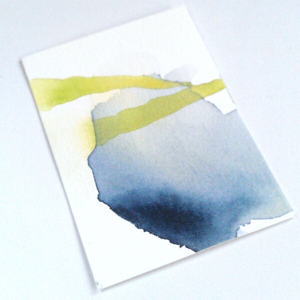 Minimalist Abstract, ACEO Painting, Original Watercolor, Grey Blue Green, Shapes Forms, Mini, Contemporary Art, Modern, Serene, Tranquility