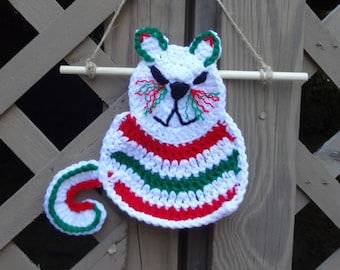 Christmas Cat Crochet Pattern Applique and Wall Hanging