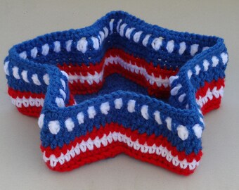 Star Shaped Basket Crochet Pattern - Red, White & Blue