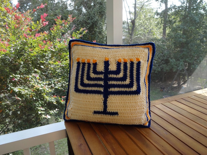 Hanukkah Menorah Pillow Crochet Pattern image 1