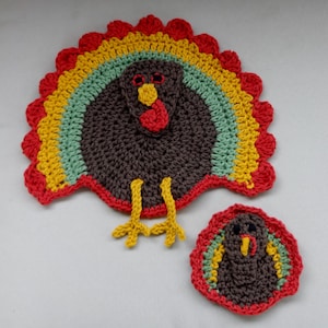 Turkey Crochet Pattern Set - Placemat/Trivet and Magnet/Applique