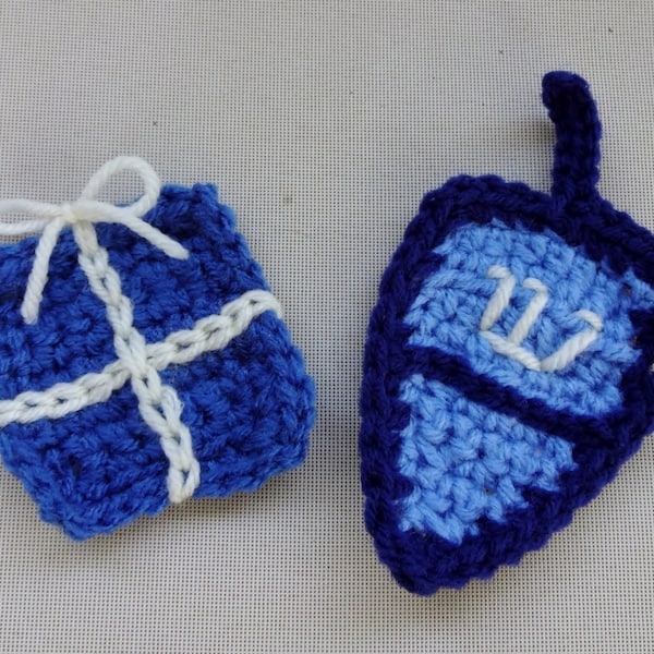 Hanukkah Dreidel & Present Crochet Pattern for Magnet or Applique