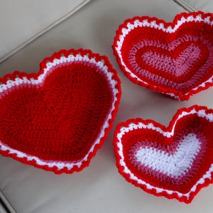 Trio of Heart Shaped Baskets Crochet Pattern