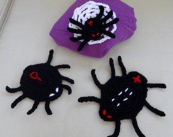 Halloween Spiders Set-3 Crochet Patterns: Appliques/Coasters