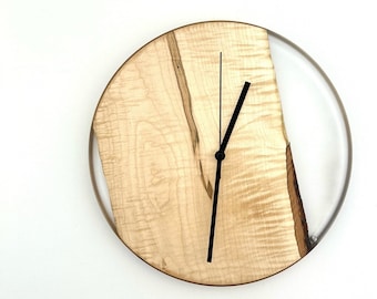 Curly Maple and Resin Clock | Wood Clock | Wood and Resin Clock | Wood and Epoxy Clock | Walnut Clock | Clock