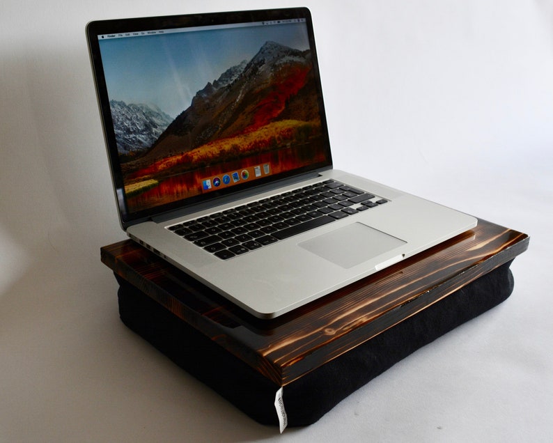 Burned wood Lap Desk Laptop Tray Laptop Stand TV Tray Cushioned Tray Reading desk Reading tray image 1