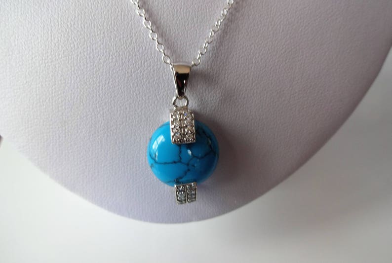 Pendentif serti d/'une Turquoise /& Cha\u00eene argent 925 ***Exp\u00e9dition gratuite Canada***