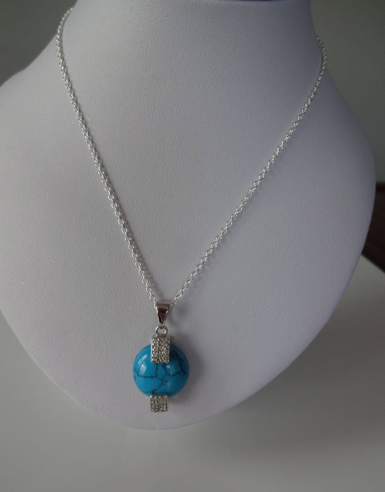 Pendentif serti d/'une Turquoise /& Cha\u00eene argent 925 ***Exp\u00e9dition gratuite Canada***
