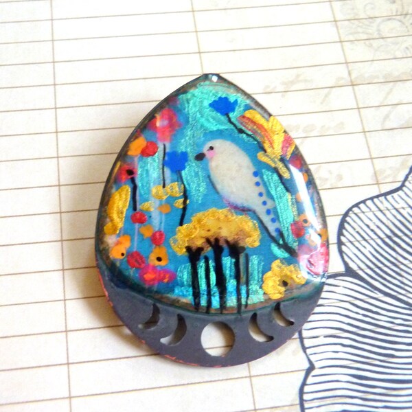 Broche oiseau en cuivre émaillé, bohème,fait main-art-bohemian brooch