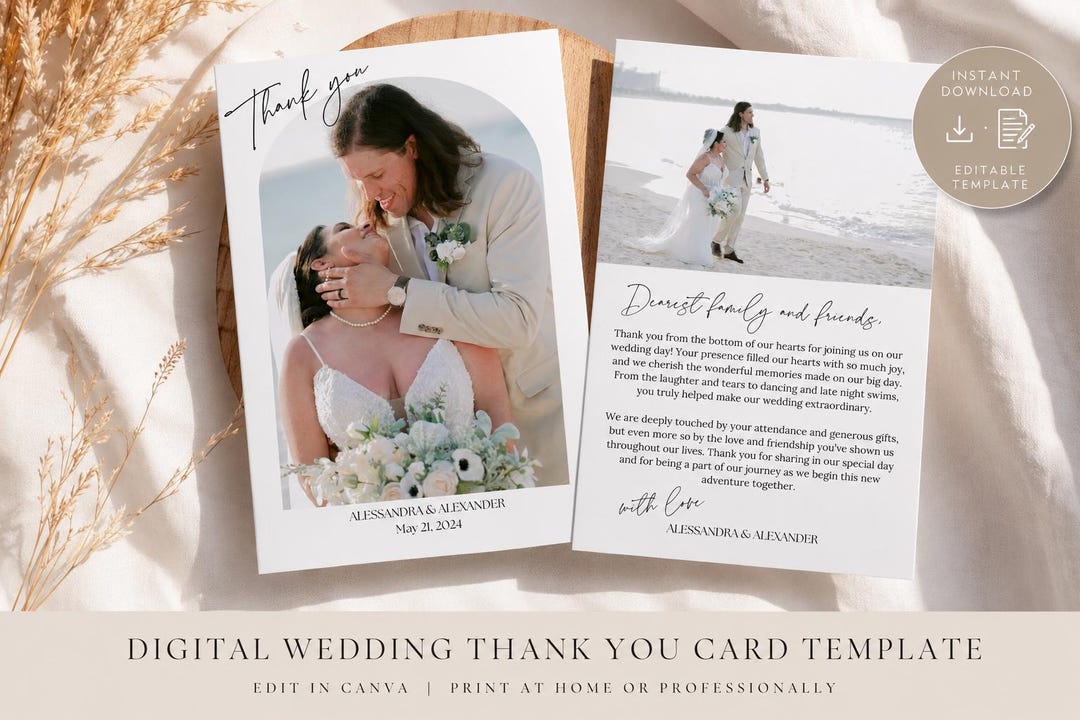 Editable Wedding Thank You Card Template | Modern Photo Thank You Card ...