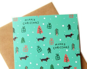 Scandi Dachshund Christmas Card: Recycled Sausage Dog Gift