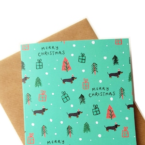Carte teckel - Design de Noël scandinave, 100 % recyclé, parfait pour les amateurs de teckels et cadeaux pour chiens saucisses