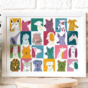 Colorful Dog Breeds Art Print: Whimsical Pop Art Poster