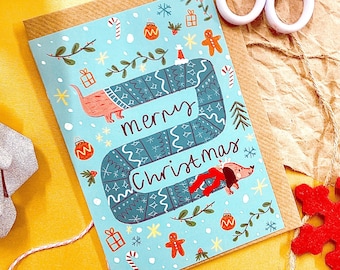Dachshund Christmas Card: Festive Dog Lover Gift, Recycled Card