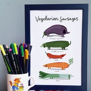 Veggie/Vegan Sausage Dachshund Art Print: Kitchen Decor Gift