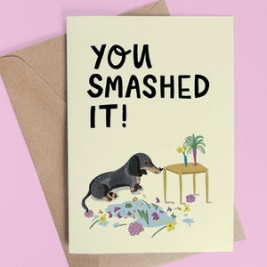 Cane bassotto, biglietto di auguri per la festa "You Smashed It", biglietto di congratulazioni, congratulazioni, biglietto di auguri per celebrare l'amore, biglietto di auguri per il cane bassotto, biglietto di auguri per il nuovo lavoro