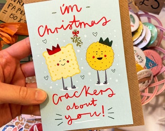 Funny Christmas card, I'm Christmas crackers about you, The one I love, Winter card, Cute card, Pun card, Faye Finney